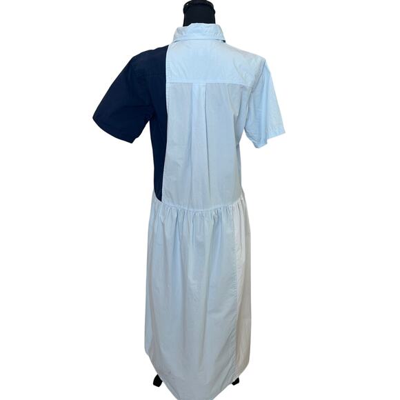 Plan C Blue Colorblock Shirt Midi Dress SMALL Cotton Oversized Designer $385 - Picture 11 of 12